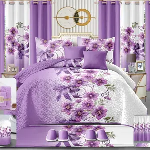 Luxury 24-Pc Bed Sheet Set in Red Floral Design - Includes Bedspread, Pillowcases, Curtains & More