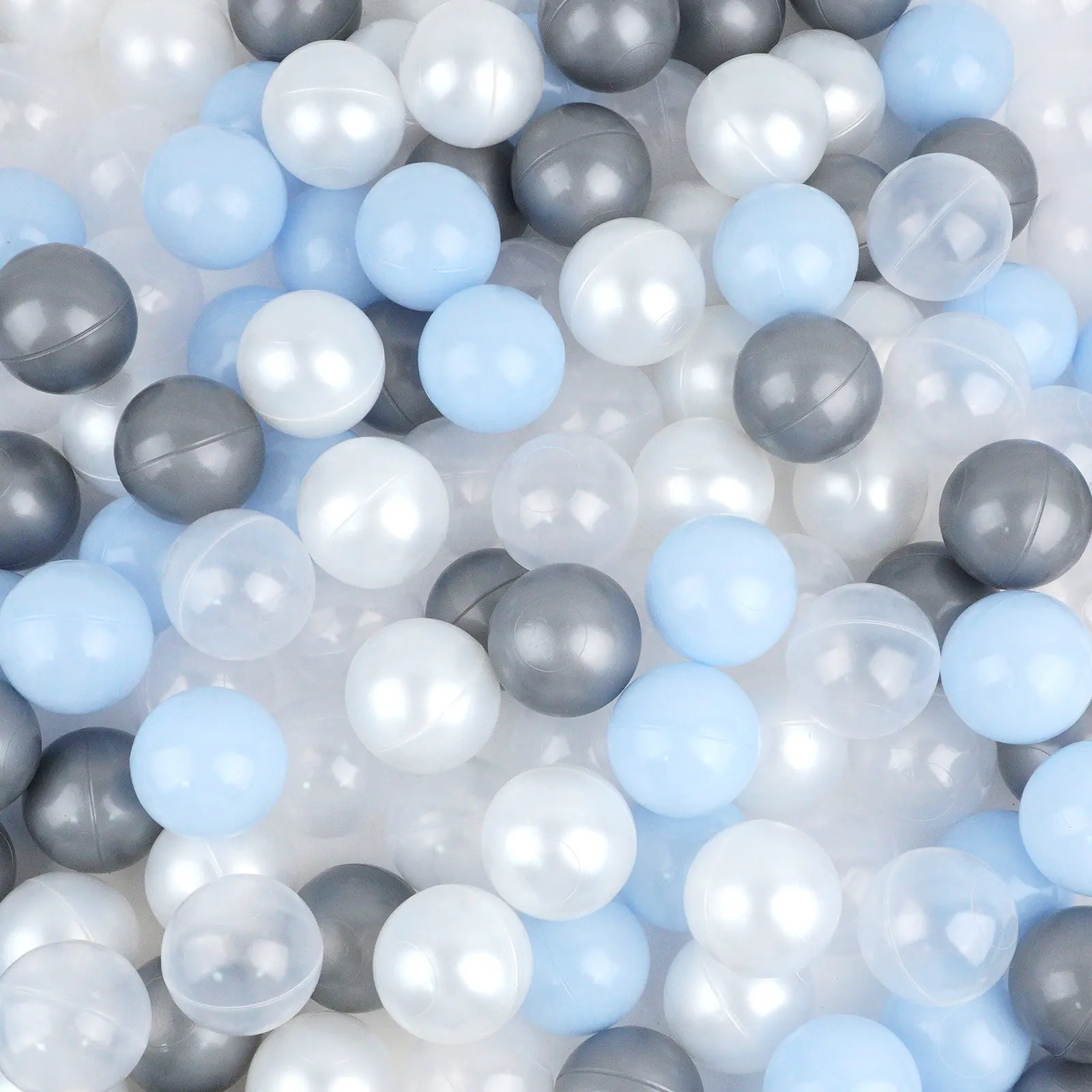 100-Piece 2.2in Safe Plastic Transparent Marine Balls, Creamy Pearlescent White-Silver Grey-Baby Blue Neutral Hues, Kids' Sensory Play Toys for Baby Showers & Tents, Gift Packaging for Infants & Toddlers
