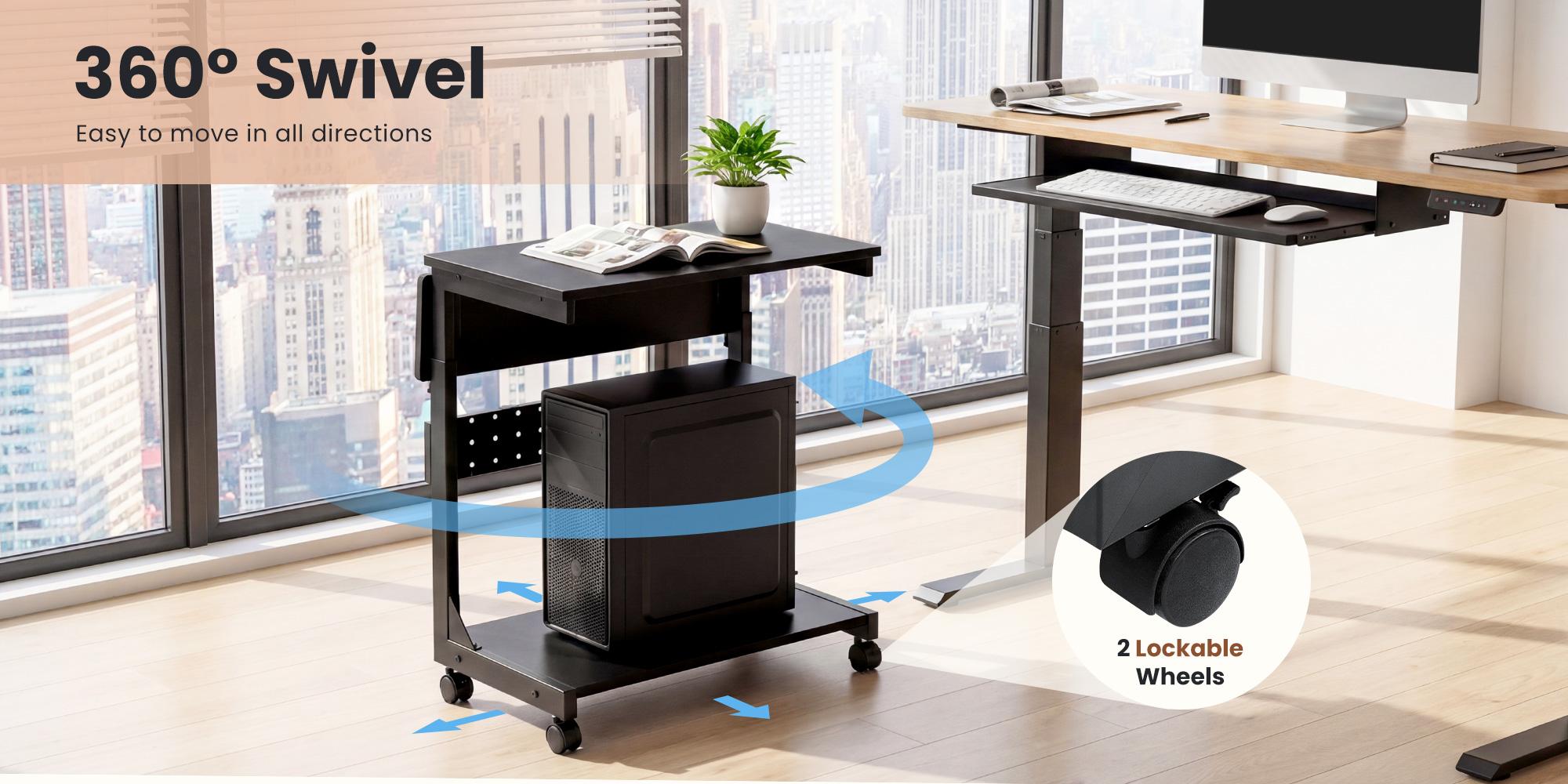 Height Adjustable PC Stand Computer Cart, Side Table with Wheels, 2-Tier Tower Stand