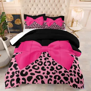 Fashion Leopard Print Quilt/Comforter Set, Duvet Cover Sets (2/3 Pcs): Includes 1 Quilt + 1/2 Pillowcases (No Filler), Colorful Leopard Print, Flower Chain Patterns, Suitable for Personalized Bedrooms, Retro-Style Homes, Fashionista Spaces