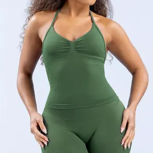 DFYNE Impact Longline Strappy Sports Top for Women, Seamless Sculpted Fit, Cross-Back Support, Backless Design, High-Stretch Soft Durable Fabric for Gym & Active Wear