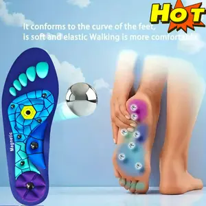 Unisex Magnetic Insoles - Comfortable Support for Work Boots. Odorless EVA Material, Blue & Purple Hexagonal Design with Magnetic Suction Cups, Ergonomic Footwear for Enhanced Comfort & Pressure Workout Shoes Stylish Footwear Accessory Latex Construction.