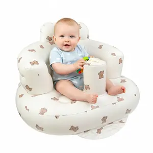 [Free delivery]Inflatable Baby Seat for Babies 3 Months & Up – Blow-Up Baby Chair with Built-in Pump, Back Support & Breathable Cover; Baby Floor Seats for Sitting Up, Infant Travel/Beach Seat, Cute Baby Shower / Christmas Gift — Bear Design