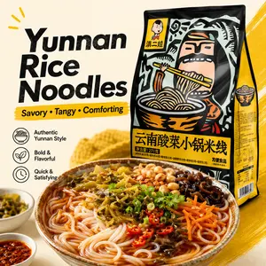 Authentic Yunnan Flavor Instant Small Pot Chewy Rice Noodles, Spicy & Sour Starch-Based Food, Savory Broth, Sour Pickled Vegetables, Single-Serve, Ambient Storage Compatible