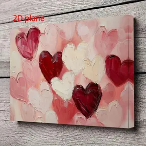 [Valentine's Day Gift] 2D Flat, 1pc Framed Canvas Painting - Pink Red Hearts in Soft Pastel Backgrounds, Ready-to-Hang Wall Decor with Hooks, Valentine's Day Wedding Anniversary Gift for Living Room, Bedroom, Kitchen - Indoor/Outdoor Decoration - NBB