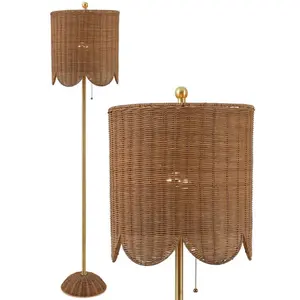 Joel 63.5" Coastal Bohemian Scallop Shade Rattan/Metal LED Floor Lamp with Pull Chain Joel 63.5" Coastal Bohemian Scallop Shade Rattan/Metal LED Floor Lamp with Pull Chain