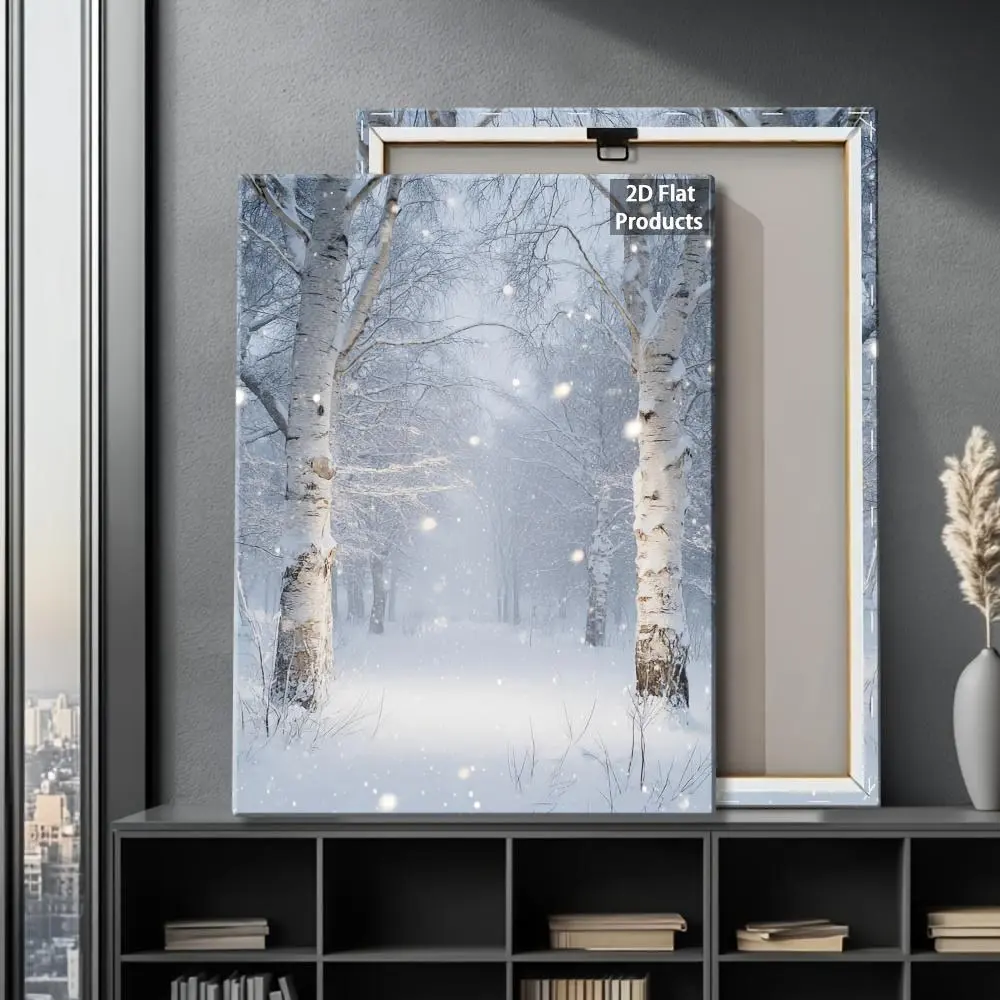 2D Rectangular Colorful Landscape Photo Frame - Wall Home Decor, HD Images, Multi-Size Customizable, Serene Winter Forest & Snow-Covered Trees with Soft Lighting, New Year Celebration Indoor Living Room Bedroom Supplies, Print, Home Supplies
