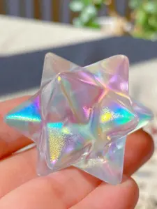 1pc Rainbow Aura Crystal Star, Quartz crystal Merkaba Star, Star of Mercaba, Mineral Sample, Home Decor, Crystal Gift,Smelting Quartz Merkaba Star,Healing & Meditation Stone,Accessories, Daliy decorations, Crystal Carvings, Christmas gifts