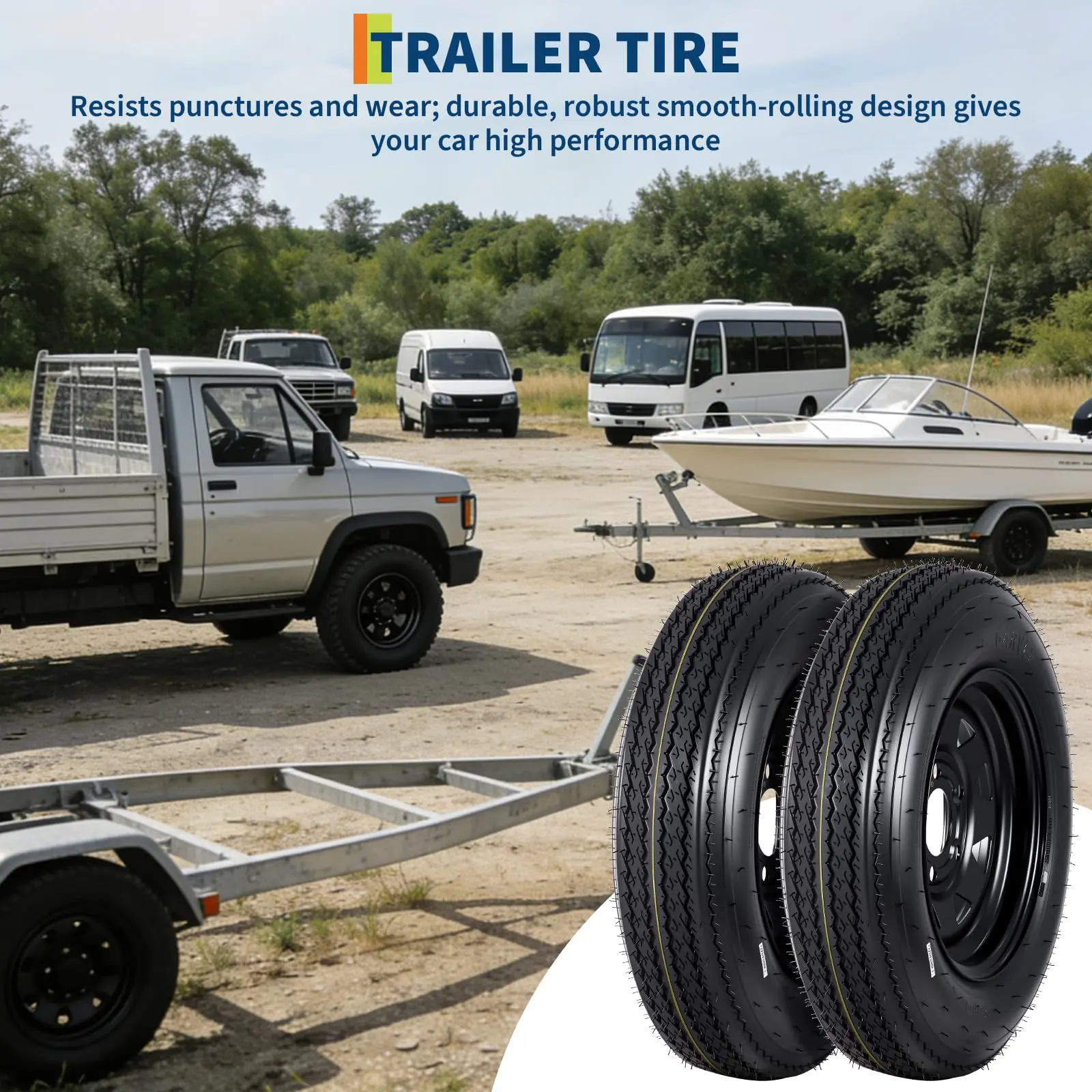 2-Pack 5.30-12 5.30x12 530-12 Trailer Tires with 12" Rims, 5 Lug on 4.5" Bolt Pattern, 6PR Load Range C, Heavy Duty 5.30x12 5.3-12 Tires for Utility, Boat, Camper, Cargo Trailers