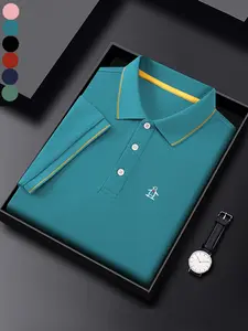 Men's Regular Fit Penguin Print Polo Shirt, Casual Short Sleeve Half Zip Top for Summer, Fashion Men's Clothes for Daily Wear, Gamis