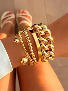 Women's Chain Bracelet Set, Stackable Bracelets, Casual Style Zinc Alloy Jewelry, Perfect for Daily Wear & Parties, All-Season Accessory