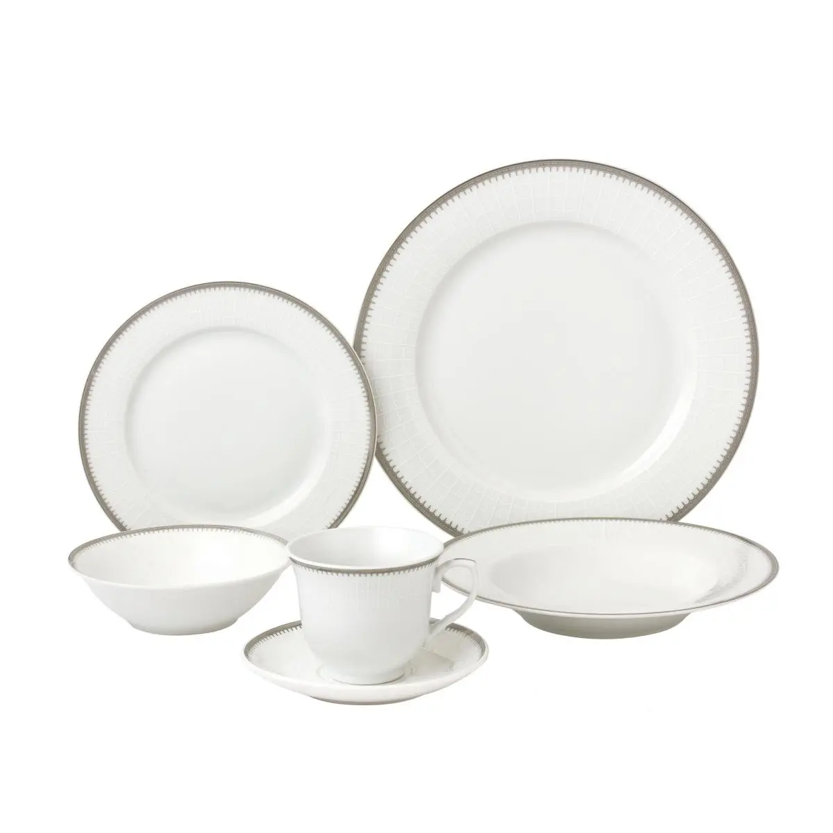 212 MAIN Modern Alyssa Silver Porcelain Dinnerware Set - 24-Piece Tableware Kit for 4, Ideal for Fruit and Tea Serving, Porcelain Dinnerware Sets