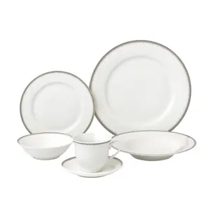24 Piece Porcelain Dinnerware Service, Silver - for 4 Alyssa