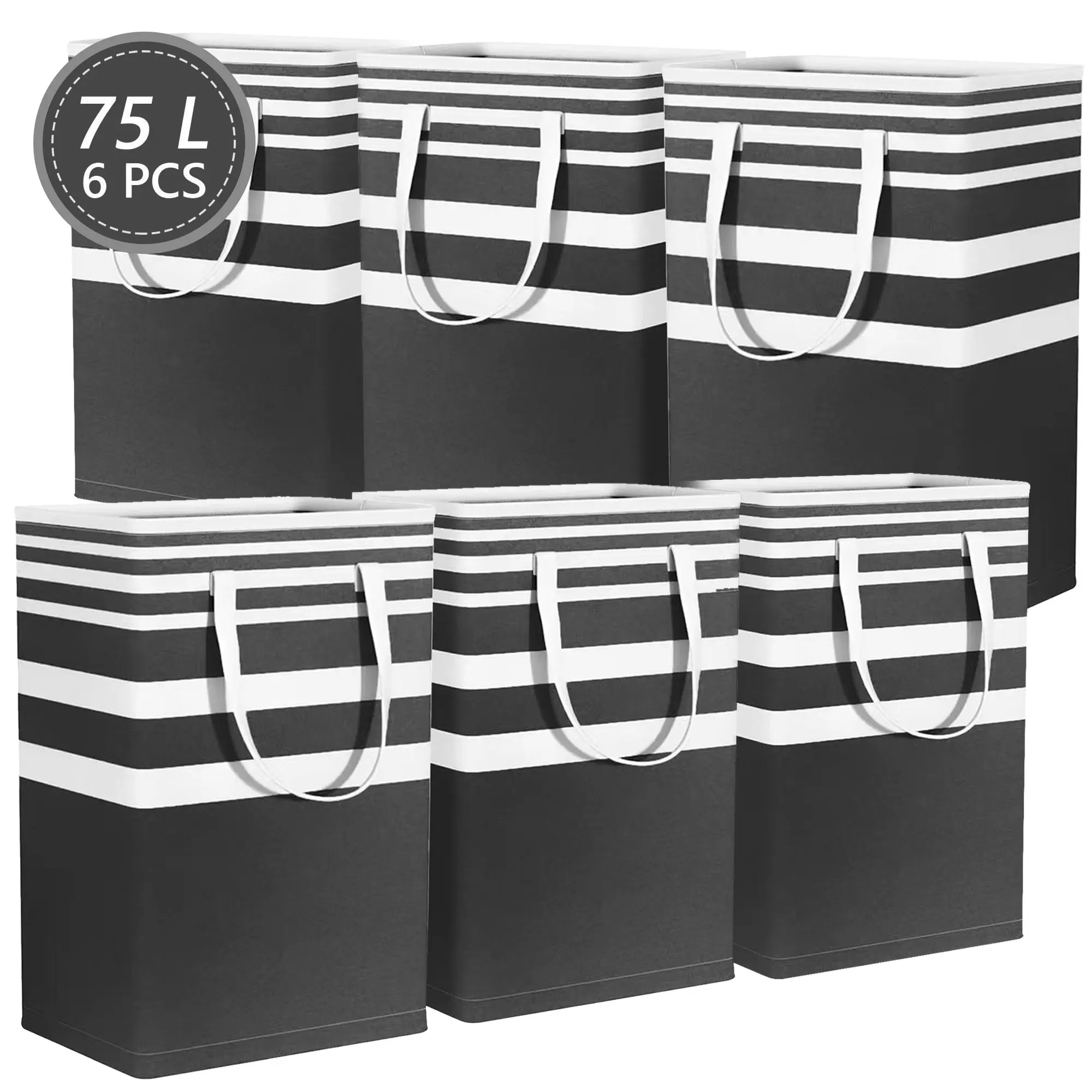 6-Pack 75L Laundry Hamper Large Collapsible Laundry Baskets, Freestanding Waterproof Clothes Hamper with Easy Carry Handles in Laundry Room Bedroom Bathroom College Dorm Toy Storage