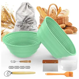 Sourdough Starter Kit,2 Silicone Bread Baking Baskets,Sourdough Bread Baking Supplies for Sourdough Starter,Easy to Clean,Durable Proofing Baskets for Sourdough Bread Baking(Green)