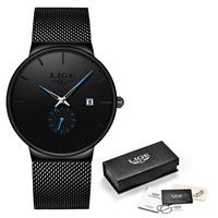 Black Dial Blue Hands Steel Mesh Strap