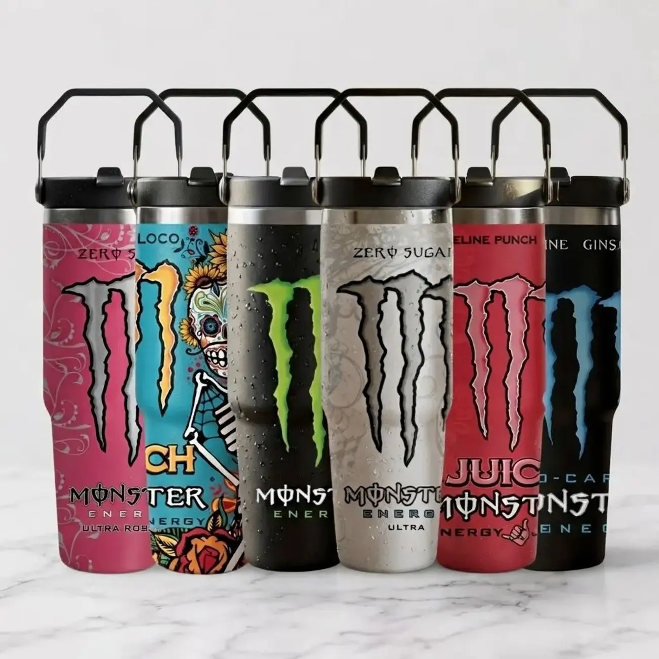 Monster Energy Inspired Tumbler Cup 30oz With Handle & Straw, Unleash The Best With You Stainless Steel Mug, Perfect For Gym Lovers & Gamers, Aesthetic White Mug, Flasks Viral Gift Idea 2026