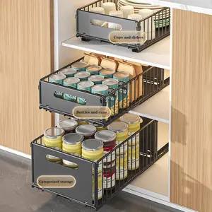 GARVEE 2-Pack Heavy-Duty Carbon Steel Slide-Out Cabinet Organizer Baskets - Pull-Out Mesh Drawers for Space-Saving Storage in Kitchen, Bathroom, Pantry