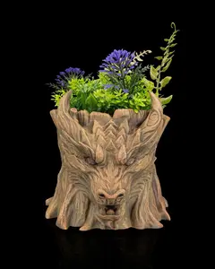The Grove Keeper Dragon Planter – 12cm Fantasy Wooden Guardian Pot | 3D Printed Mythical Home & Garden Décor