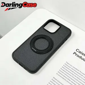 Darlingcase Designed for iPhone 16 Pro Max, 360° Magnetic Stand Carbon Fiber Case, Magnetic Charging Compatible - Black