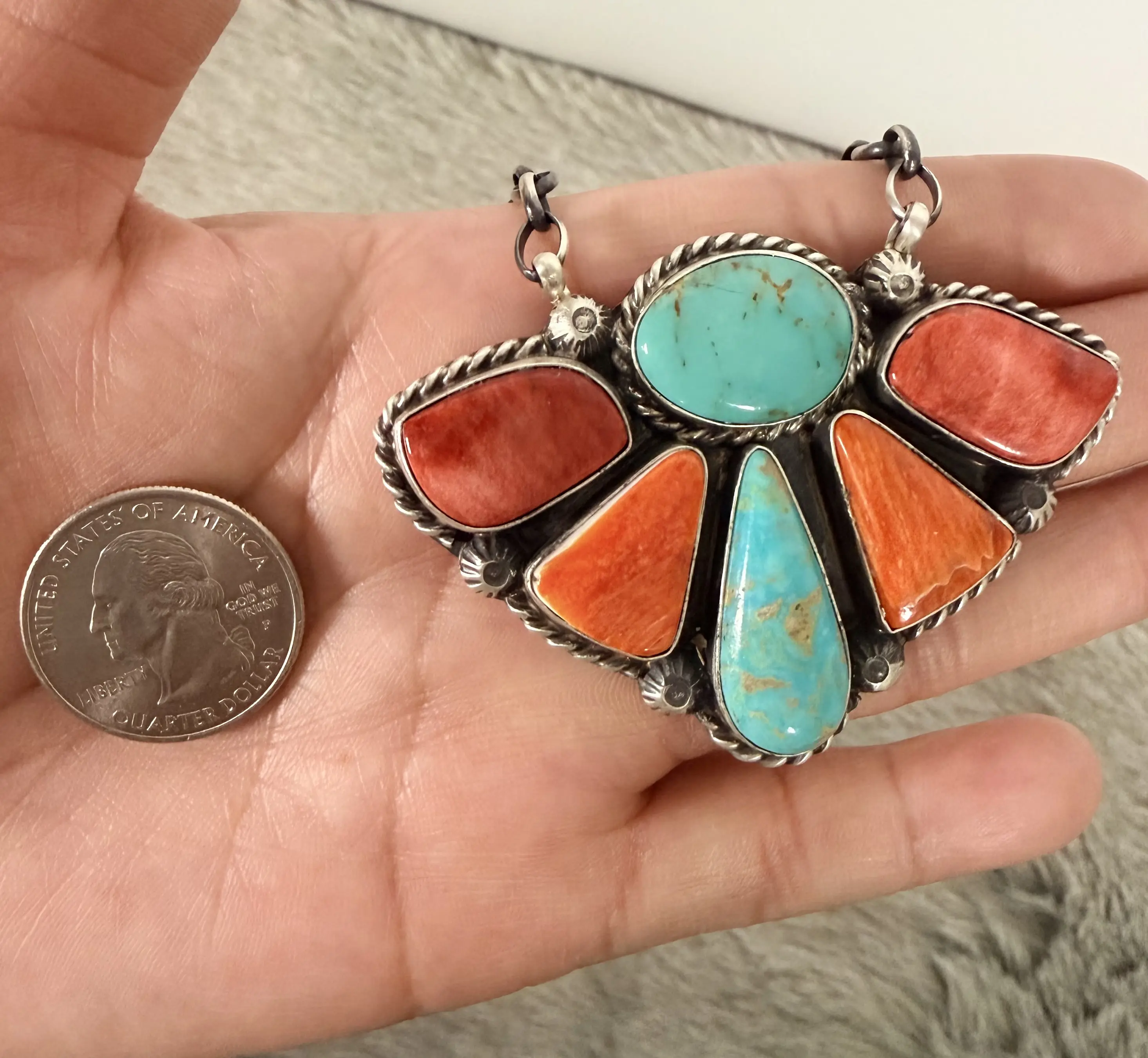 Spiny Oyster & Kingman Turquoise Bar Necklace