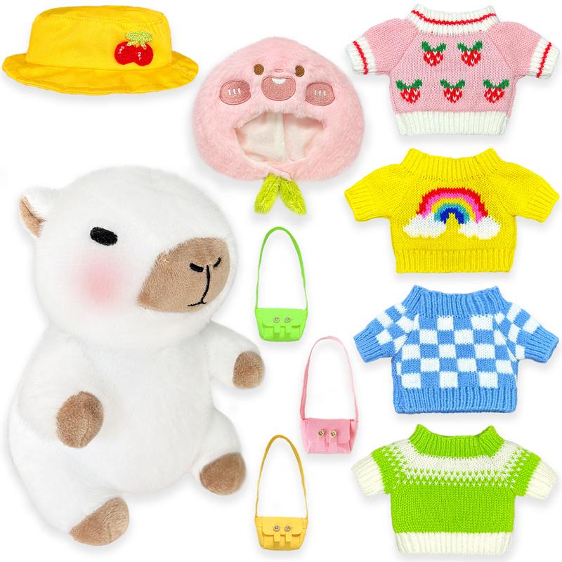 Capybara Plush with 9 pcs Clothes & Accessories, 10.2 in Cute Capybara Stuffed Animal Plush Toys, Little Gifts for Girls