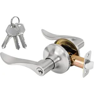 Keyed Entry Door Lever and Door Knob with Lock & Key - Rust-Proof Zinc Alloy Wave Handle, Reversible for Left/Right Handed, Satin Nickel Finish for Exterior & Interior Doors