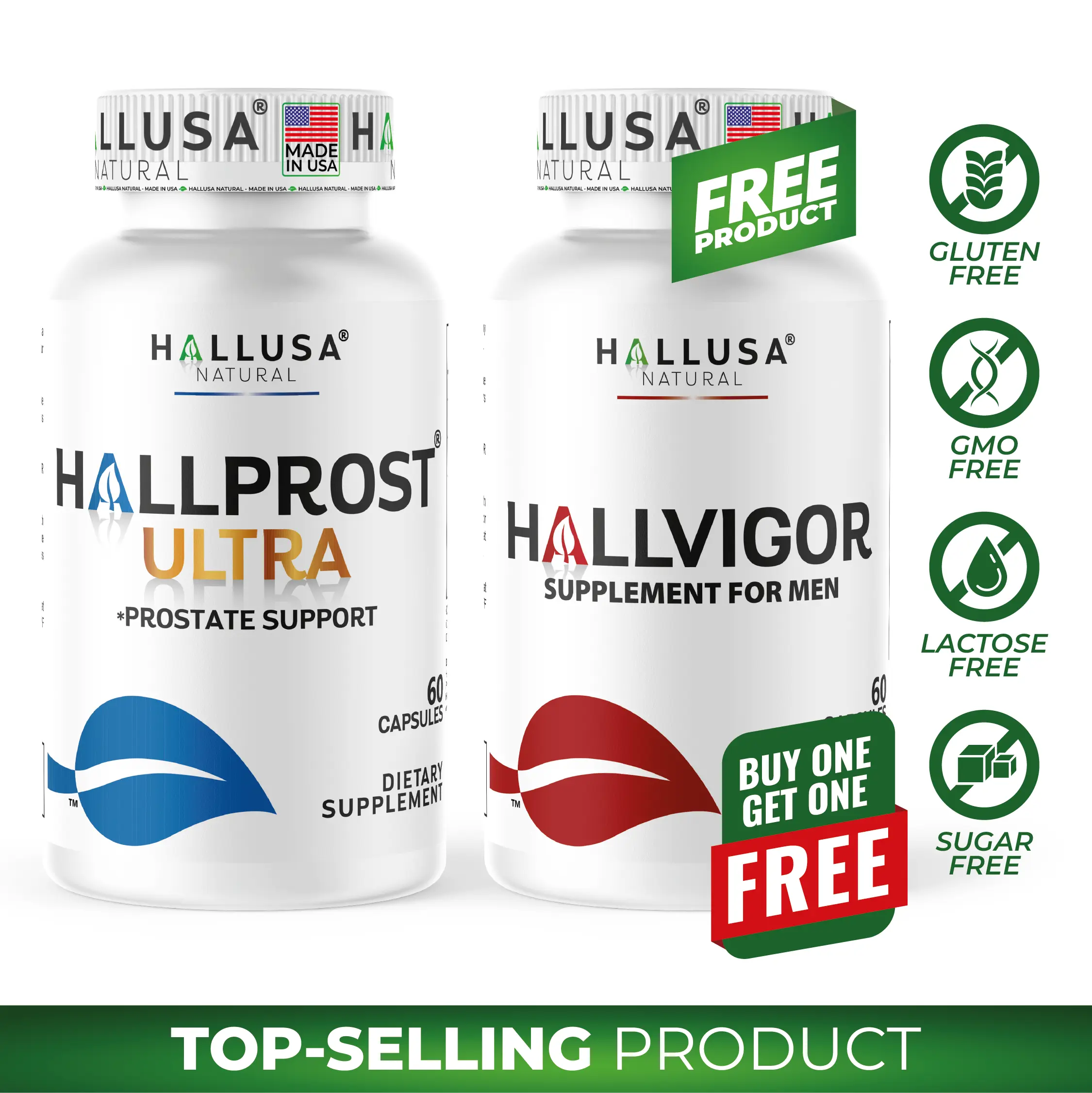 HALLUSA NATURAL Hallprost Ultra & Hallvigor 120 Cap - Dietary Supplement for Men with Pygeum, Pumpkin Seeds & Vitamin for Energy, Health & Fitness