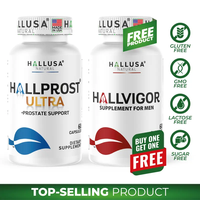 HALLUSA NATURAL Hallprost Ultra & Hallvigor 120 Cap - Dietary Supplement for Men with Pygeum, Pumpkin Seeds & Vitamin for Energy, Health & Fitness