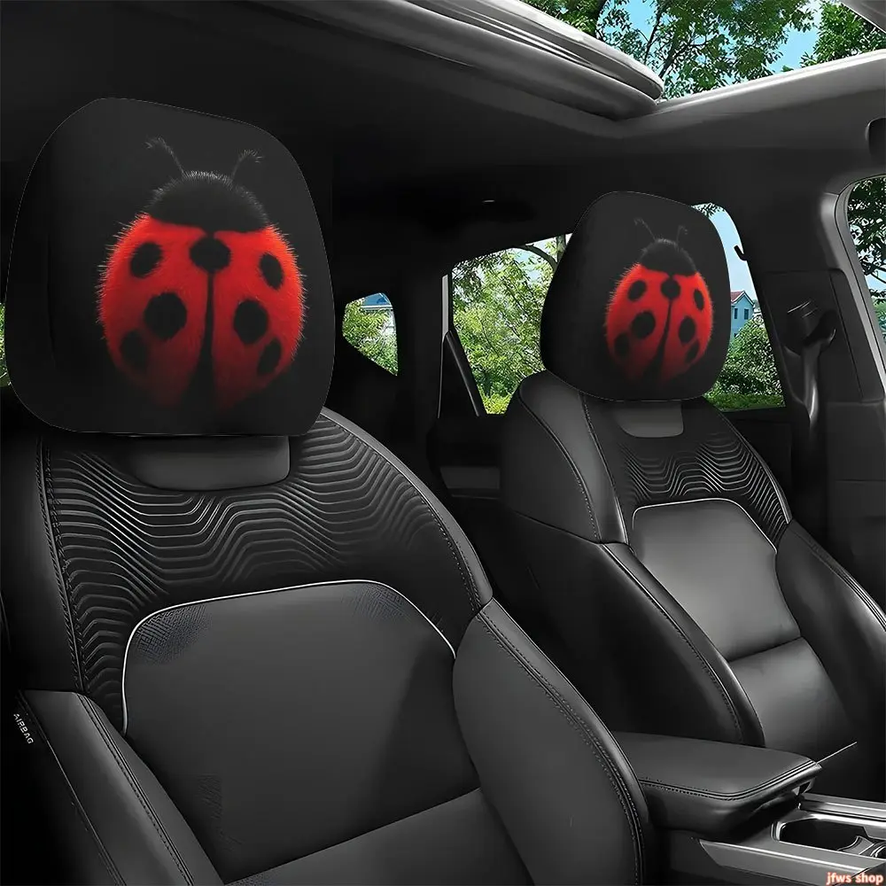 2-Pack Ladybug Printed Car Headrest Covers, Funny Detachable Washable Auto Decor, Lightweight for Halloween & Daily Commute (Luggage & Bag DIY Accessories), Decorative