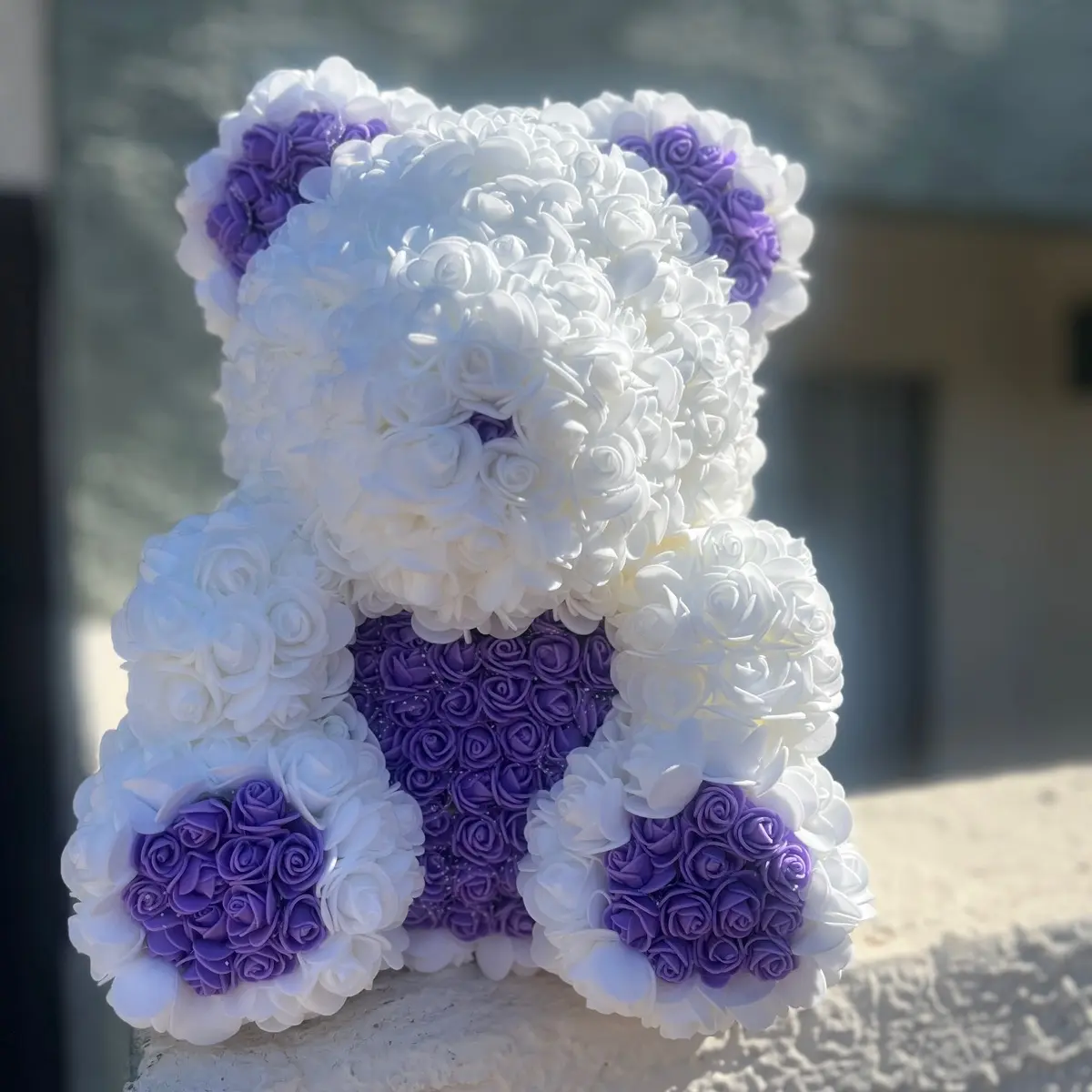 Large White & Purple Rose Teddy Rose