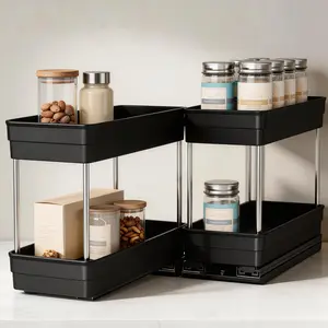 Nieifi 2-Pack 2-Layer No-Drill Adhesive Tape Pull Out Spice Rack - Smooth Slide-Out Kitchenware Storage Organiser, Space-Saving Holder Fits 4.3" Wide Spaces, Canister-Compatible for Kitchen, Pantry