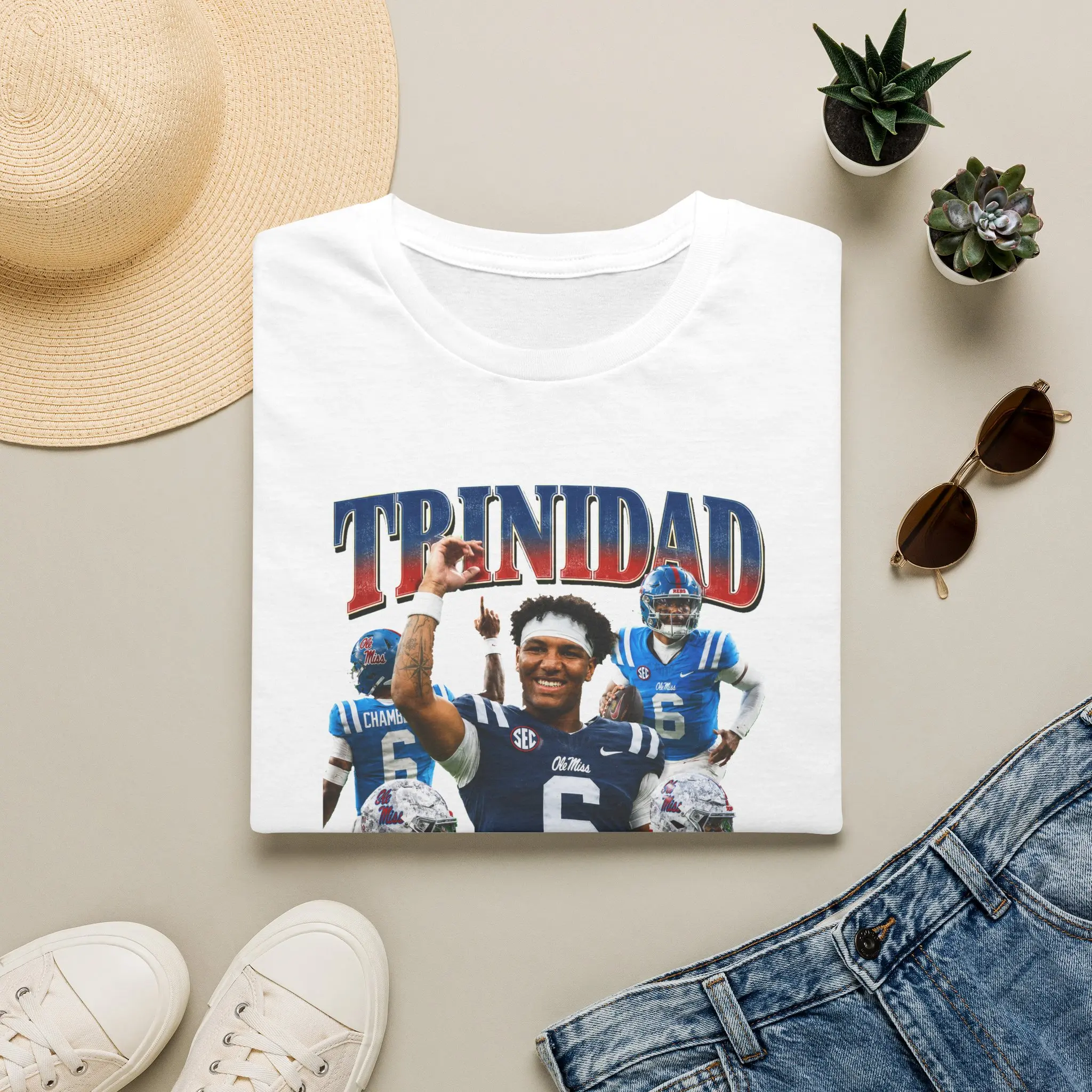 Trinidad Chambliss Football Player T-Shirt | Retro Team Helmet Design