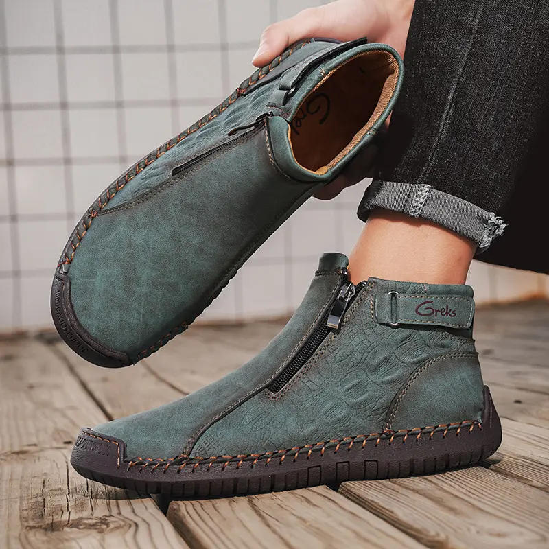 GREKS Men's Ankle Boots with Side Zipper, Crocodile-Embossed
