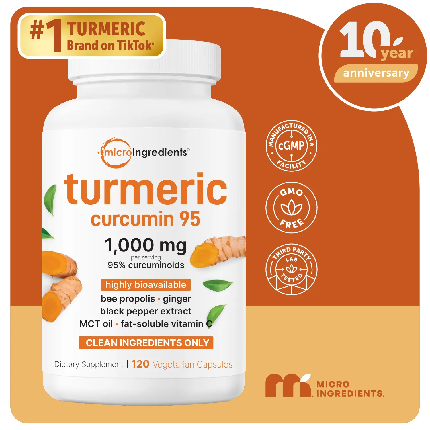 [Live Exclusive] Micro Ingredients Turmeric Curcumin 1,000mg | 95% Curcuminoids with Black Pepper & MCT Oil for Ultimate Absorption, No Filler, No GMO - 120 Vegetarian Capsules