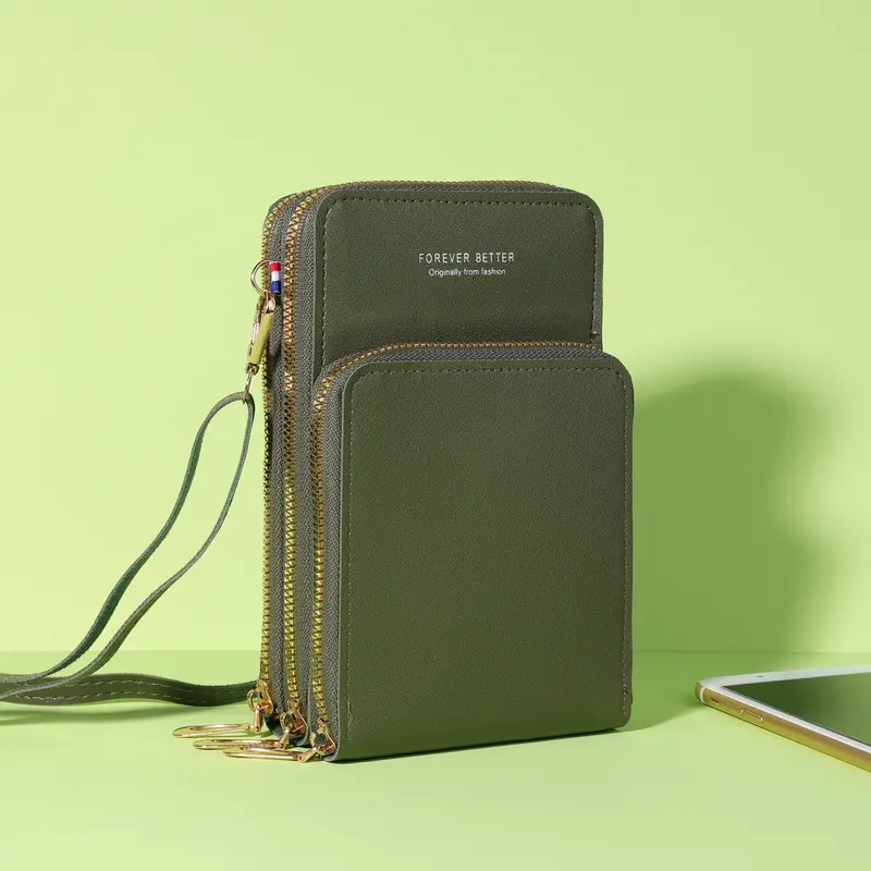 Women's Durable PU Leather Crossbody Purse - Casual Shoulder Sling, Adjustable Strap, 1 Touchscreen Phone Pocket, 3 Compartments, Quick Access Design, Solid Color Everyday Purse for Holiday, Fashionable Crossbody Bag