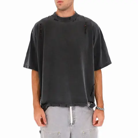 Distressed Oversized Tee – Drop Shoulder Heavyweight Vintage Wash