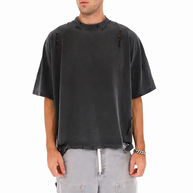 Distressed Oversized Tee – Drop Shoulder Heavyweight Vintage Wash