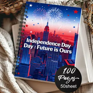1pc Independence Day Themed Notebook, City Celebration Style - Skyscrapers, Fireworks, and Stars Pattern. Record Holiday Event Planning. Event Planning Notebook, Commemorative Notes. for Personal Use or Gift. 5.5x8.3 Inch Notebook