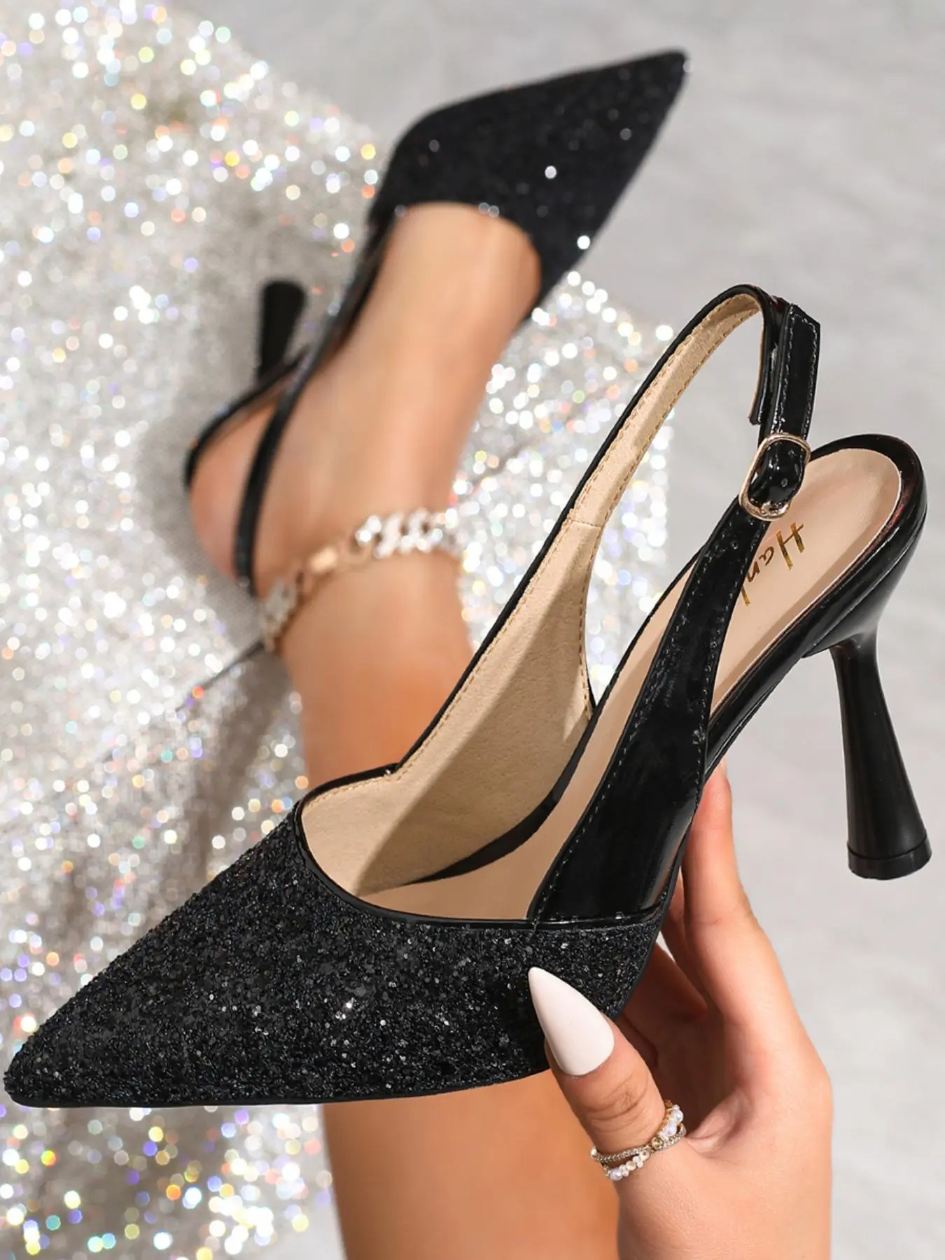 Women's Glitter Sequins Stiletto Heels, Elegant Pointed Toe High Heels for Party, Banquet, Fashionable Shoes for Daily Wear, Girl, Footwear, Glitter Decorated Trending Sandals