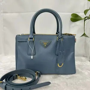 Pre-owned Prada Galleria Saffiano Blue Leather Small Tote Bag with Crossbody Strap Auth, Ideal for Casual, Chic, Urbane Use, Casual Crossbody Bags, Chic Crossbody Bags