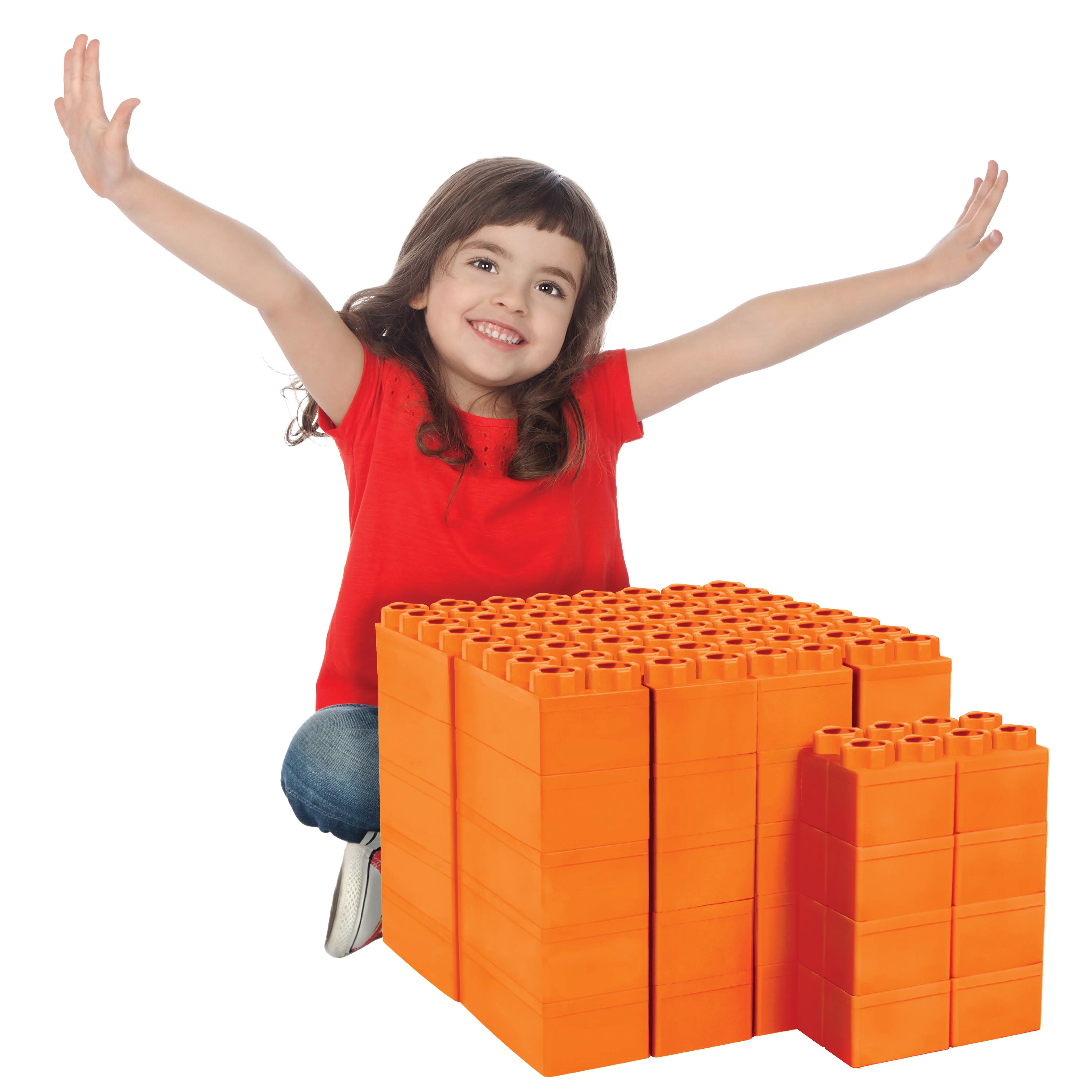 48 PC Jumbo Building Blocks for Kids Orange Single Color Set: Biggo Blocks Giant Building Blocks Ages 4-8 - Indoor & Outdoor STEM Learning Toys for Creative Building & Stacking Play