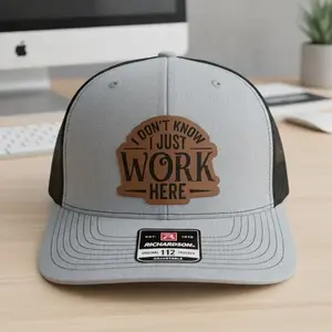 I Don’t Know I Just Work Here Trucker Hat, Sarcastic Richardson 112 Adjustable Mesh Back Snapback Baseball Cap, Funny Gift for Men Who Love Rude and Honest Humor