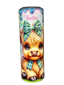 Green Plaid Blue Paint Drip Baby Highland Cow Easter 20oz Skinny Straight Sublimation Tumbler - Amy's Tumbler Junkies, Your Favorite Tumbler Shop!