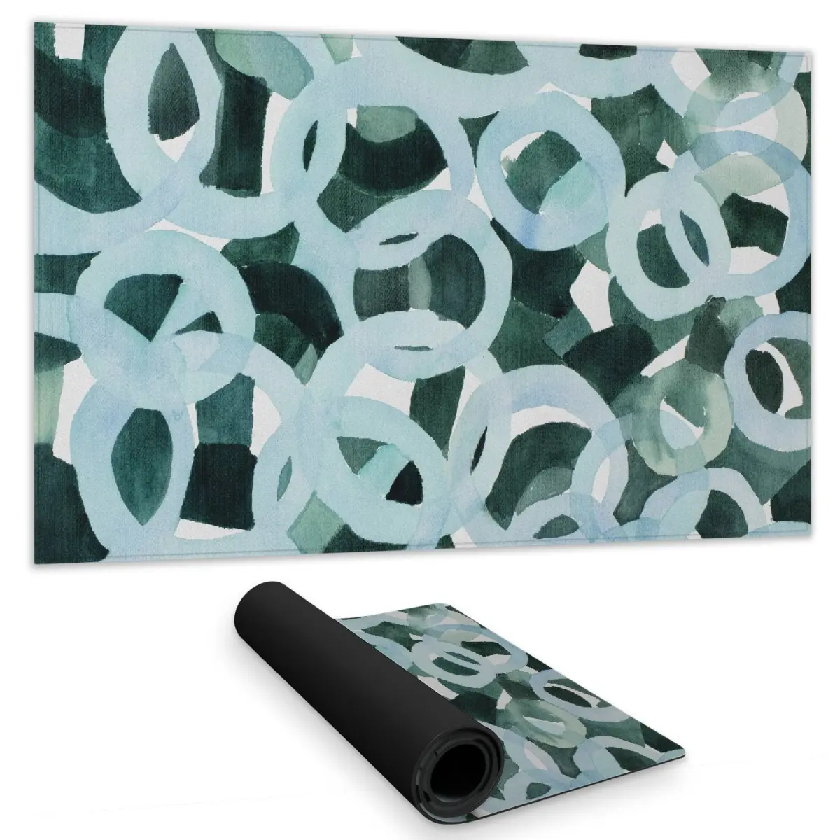 360 Stand Modern 14x24 in. Water Repellent Abstract Circle Motif Turquoise Desk Mat - Rubber Back Mousepad, Home Decor Essential, Desk Accessories, Office Desk Accessories