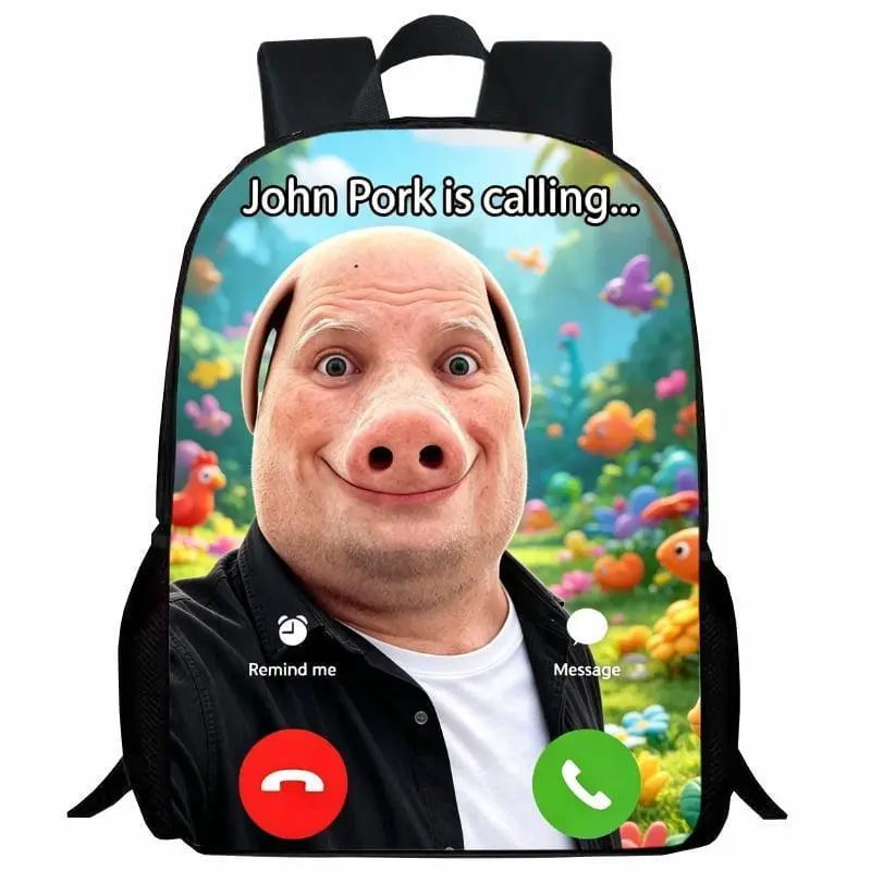 Funny John Video Pig Pork Student Backpack Cartoon Anime Backpack