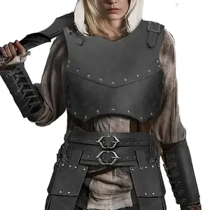 [Vintage Viking Armor] 1pc Vintage Viking Chest Armor - Double Layered Half Chest Plate | Metal Rivets, Faux Leather, Ideal for Cosplay, Stage Performances, and Medieval-Themed Events