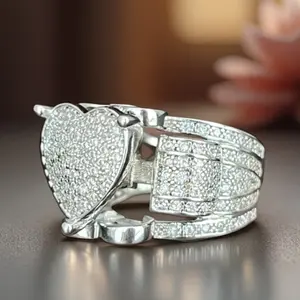 Gorgeous Heart Shape Hip Hop Gothic Cube Zirconia Ring Men's Women's Ring Unisex Ring Wedding Engagement Anniversary Ring Women's Valentine's Day Mother's Day Gift Ring Girls Everyday Casual Accessories Fashion Jewelry