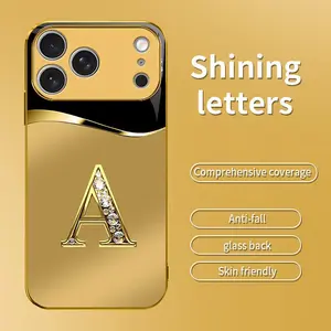 Suitable for [iPhone 17 Pro] New high-end gold letter glass mobile phone case New business simple metal paint electroplating gold glass mobile phone case Affordable price Anti-drop and anti-fingerprint 995