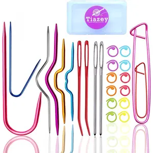 22pcs Aluminum Cable Needles & Stitch Holders Knitting Tools,Safety Pin Cable Stitches Hook,Large Eye Bent Tapestry Needles for Yarn Sewing Weaving Knitting Sweaters Blanket DIY